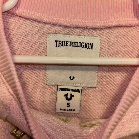 True Religion Embossed Girls Pink Sweater Sz 5 Rugged Hem Layer Pullover Comfort - Picture 3 of 6
